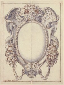 Design for a Cartouche with Zoomorphic Mask above and Cornucopia of Fruit and Leaves on the Sides. MET 68.774.2