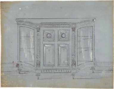 Design for a Cabinet with Glass Side Doors and Porcelain Plaques MET DP806624