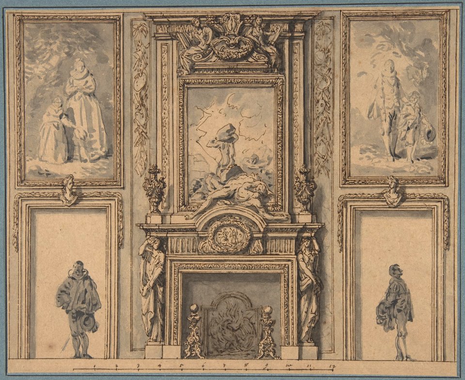 Design for a Wall Decoration with Chimneypiece and Two Figures MET DP807383