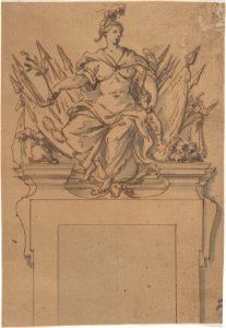 Design for an Overdoor or Chimney Piece with an Armorial Trophy and the personification of Victory MET DP808748