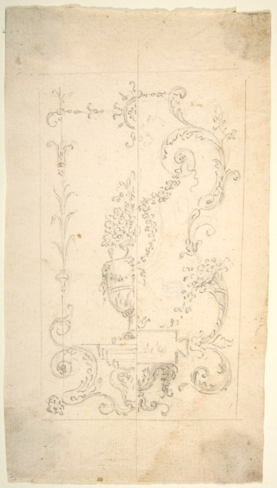 Design for a Cartouche with garlands and antique vase MET DP810590