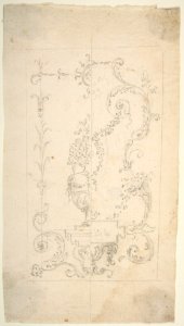Design for a Cartouche with garlands and antique vase MET DP810590