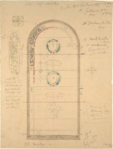Design for Arched Stained Glass Windows (recto); Design for an Architectural Element (verso) MET DP801073