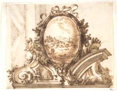 Design for an Overdoor Decoration with Variant (recto); Sketch of a Marbled Wall (verso) MET DP803271