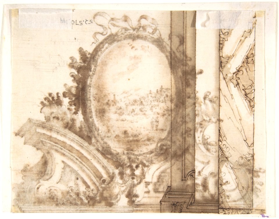 Design for an Overdoor Decoration with Variant (recto); Sketch of a Marbled Wall (verso) MET DP803272