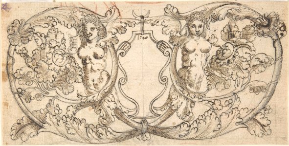 Design for a Cartouche with Acanthus Scrolls from which Female Figures Emerge MET DP804530