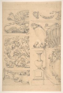 Design for Cartouches Decorated with Sea-Shells, Garlands, Foliage, Volutes and Urns MET DP810678