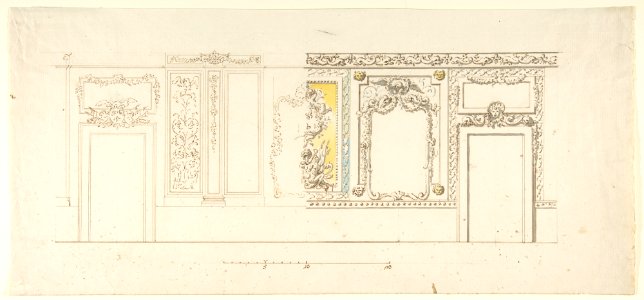 Design for an Interior Wall Decoration of a Palazzo with Two Doorways and a Decorated Panelling with Trophies MET DP803745