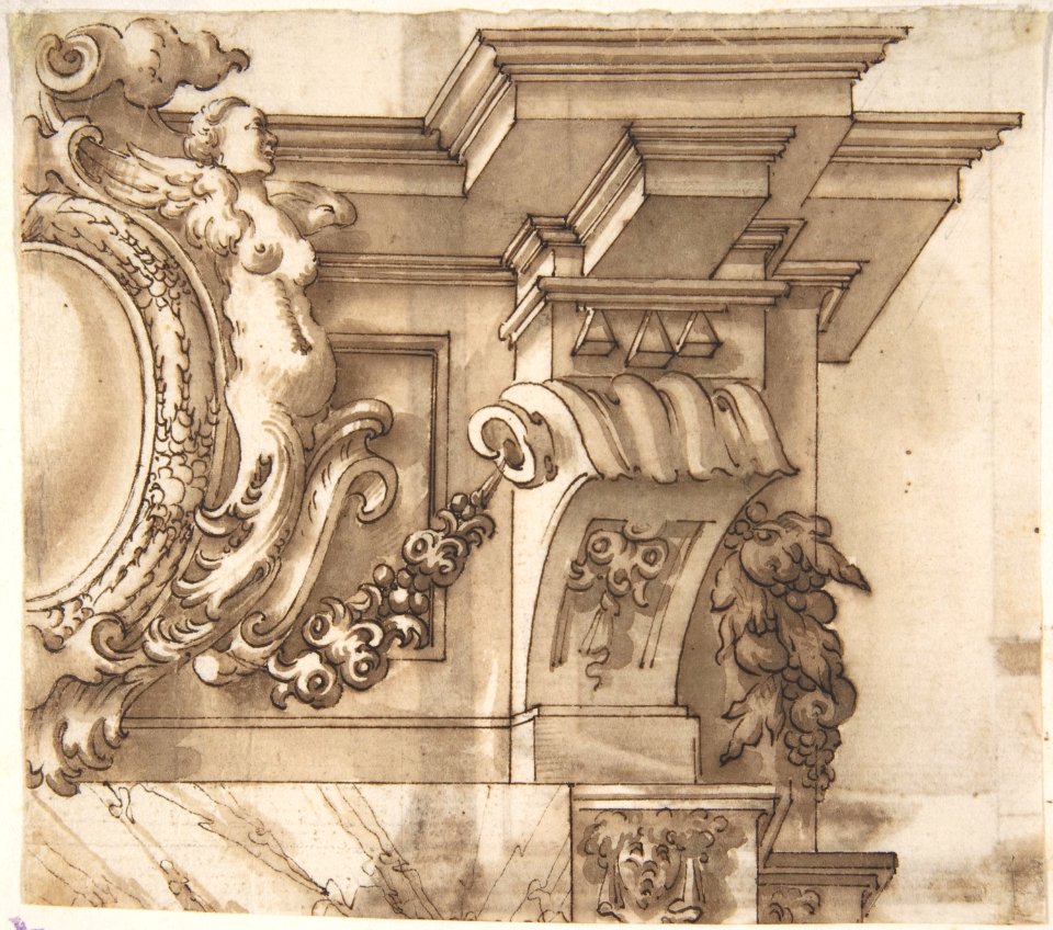 Design for an Overdoor Decoration (?) (recto); Part of a Doorway (verso) MET DP803275