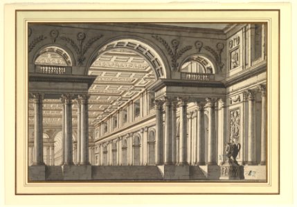 Design for a Stage Set- Classical Arcaded Gallery with Triumphal Arch Motif MET DP820512