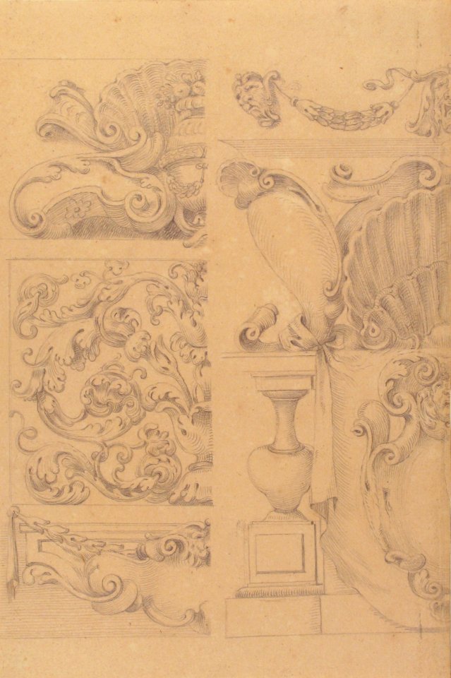 Design for Cartouches Decorated with Sea-Shells, Garlands, Foliage, Volutes and Urns MET 57.581.53