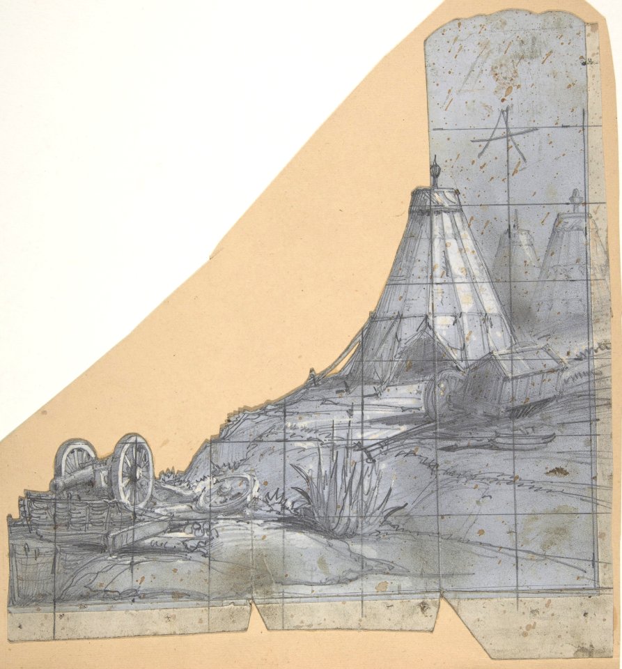 Design for a Stage Set at the Opéra, Paris- Tent and Overturned Wagon MET DP810006