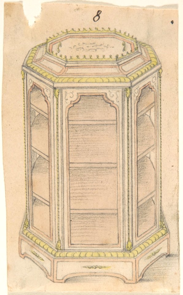 Design for an Octagonal Cabinet with Glass Doors and Shelves MET DP806514