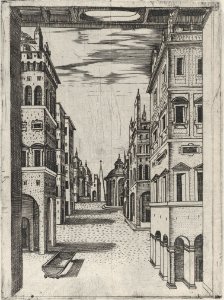 Design for a Stage Set Depicting a Perspectival View of an Ideal Renaissance City MET DP874912