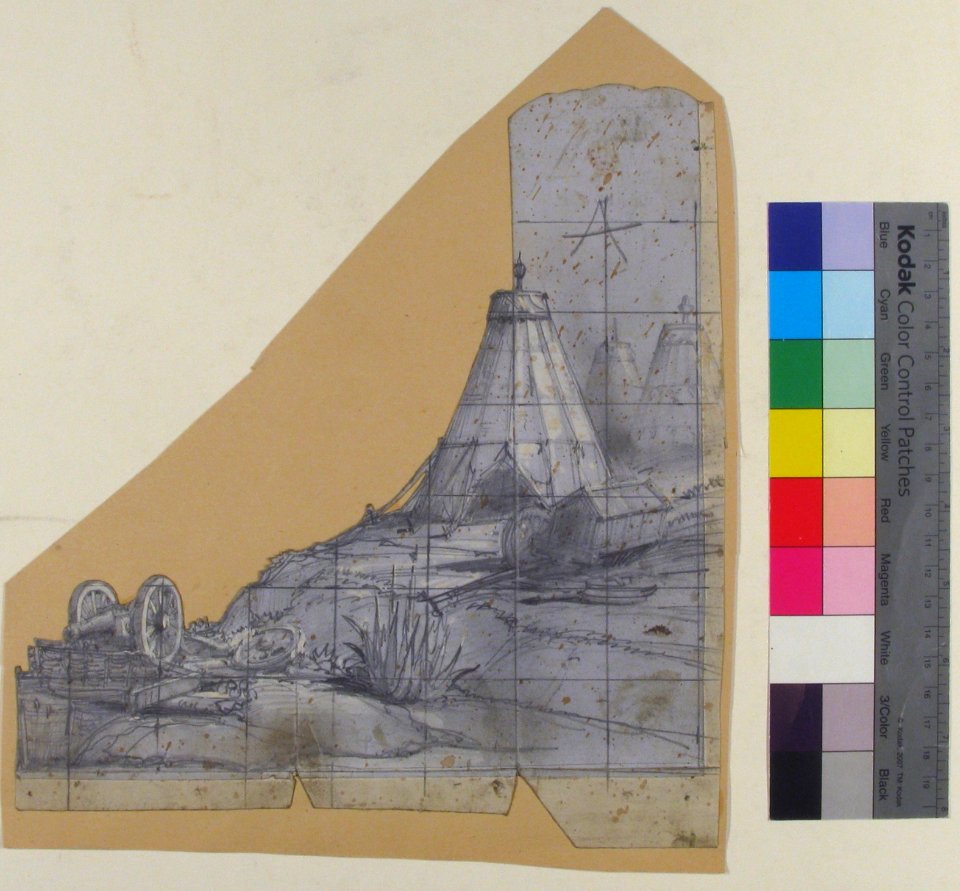 Design for a Stage Set at the Opéra, Paris- Tent and Overturned Wagon MET 53.668.109