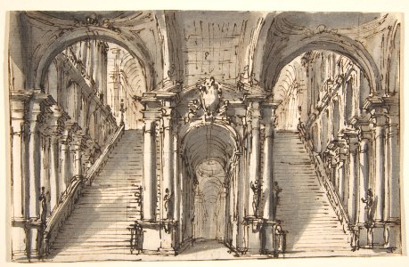 Design for a Stage Set- Double Stairway Pierced by an Arcade (recto); Slight Sketch (verso) MET DP810774