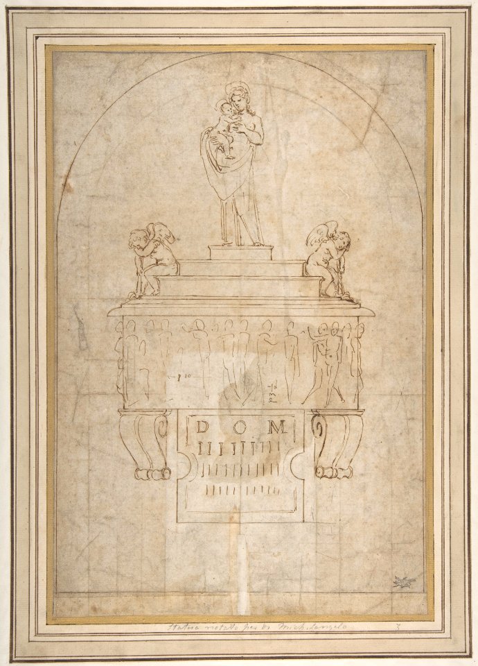 Design for a Wall Tomb or Monument (Recto); Smaller Variant Version with Half Length Madonna & Child on Crescent Moon (Verso) MET DP811050