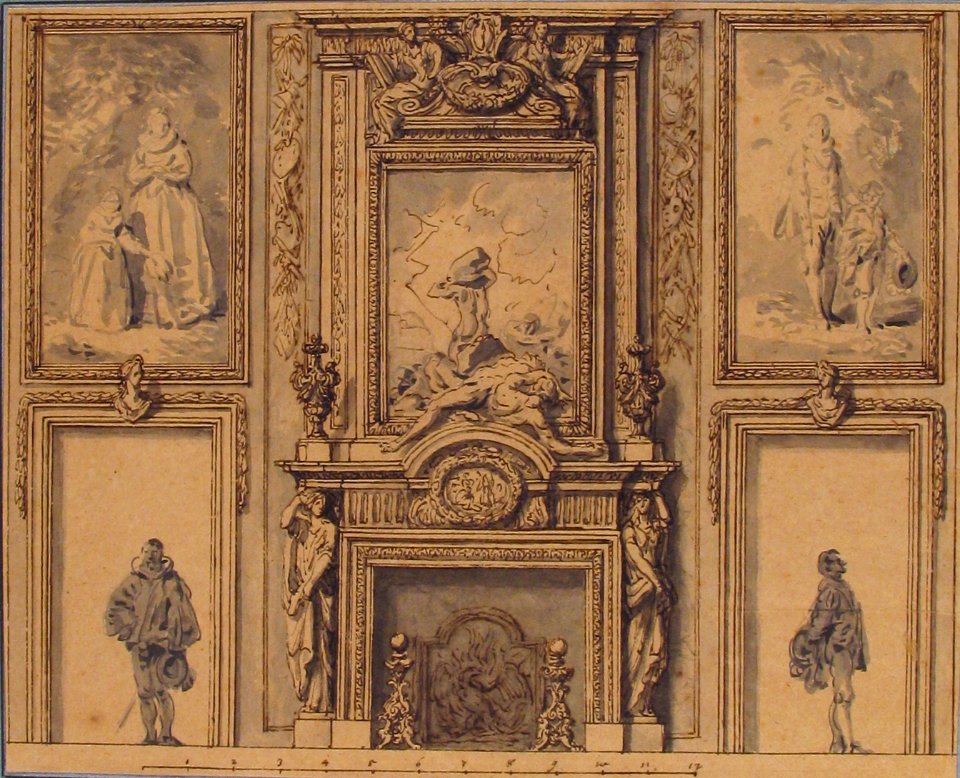 Design for a Wall Decoration with Chimneypiece and Two Figures MET 61.692