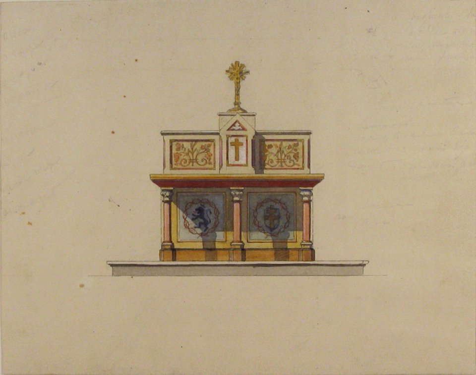 Design for an altar table surmounted by a crucifixion MET 67.827.173