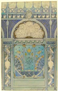 Design for a Wall Decoration with Peacock, Cranes, and Sunflowers for the Restaurant in Hotel Langham (Paris) MET 1991.1288