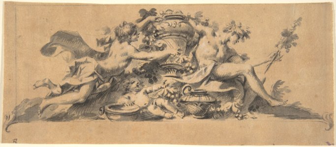 Design for a Vignette (?) with Two Figures flanking a Vase MET DP803183