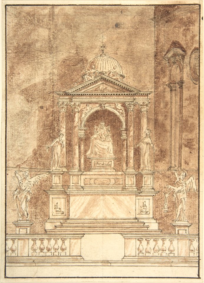 Design for an Altar- Virgin and Child Flanked by Saints, Two Angels in the Left and Right Foreground MET DP803156