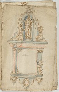 Design for a Wall Tomb with a Variant and Statues of the Resurrected Christ and a kneeling Donor MET DP842047