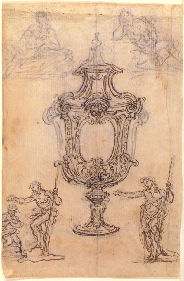 Design for a Vase with a Cross-section of its Neck (recto); Design for a Vase with studies of a Muscular Nude Male Figure and figures for a Baptism (verso) MET 52.570.242 VERSO