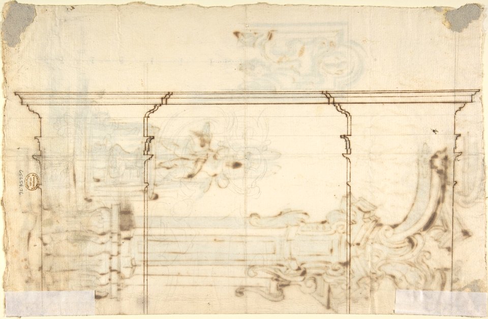 Design for an Arch Through Which Is Seen a Fountain with Two Putti (recto); Design for an Architectural Structure (verso) MET DP803473