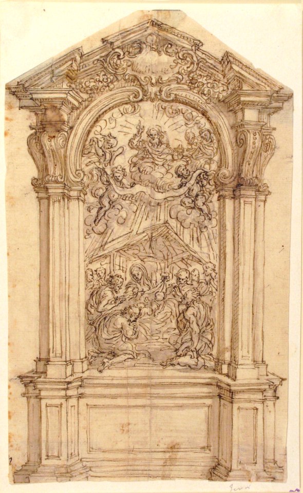 Design for an Altar with a Painting of the Adoration of the Shepherds and God the Father Above MET 52.570.252