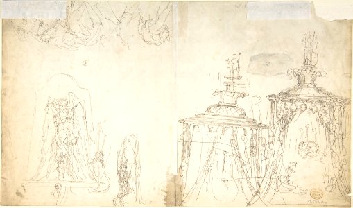 Design for Bed Alcove (recto); Studies for Statues and Carvings on Bed (verso) MET DP804883