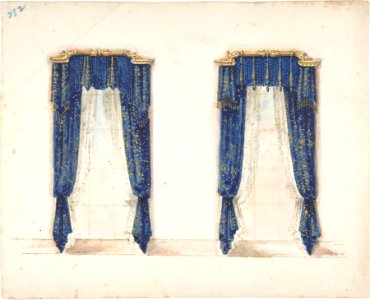 Design for Blue and Gold Curtains with Gold Fringes and a Gold Pediment MET DP807414