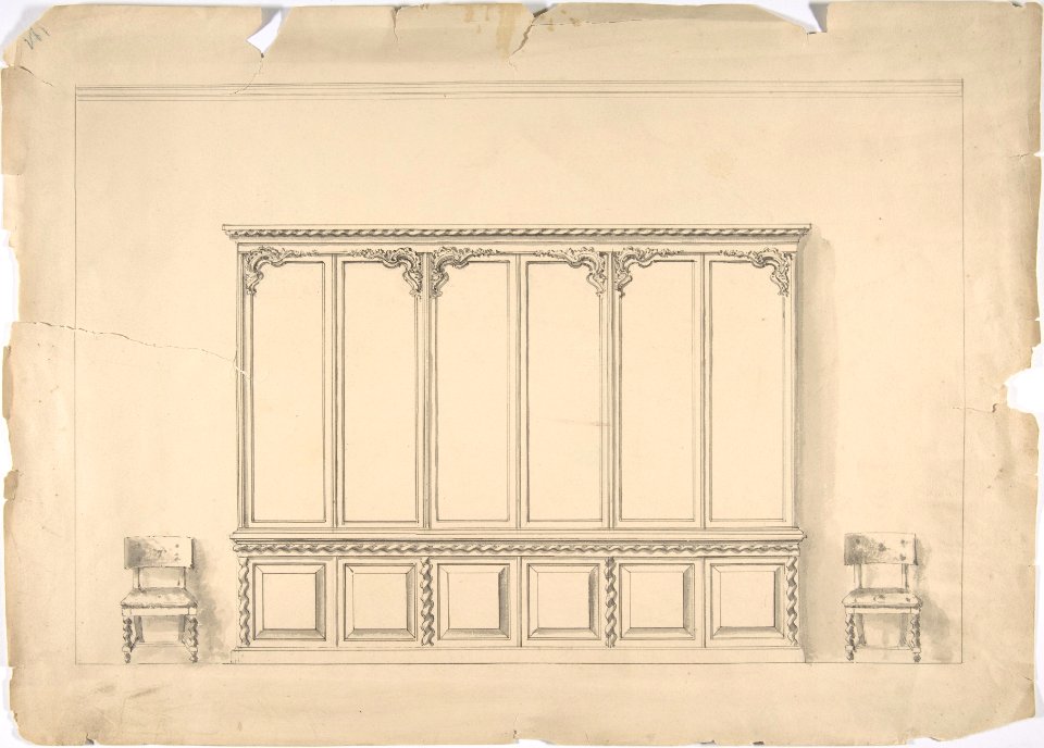 Design for a Very Large Cabinet with Turned Elements, and Two Chairs MET DP807326