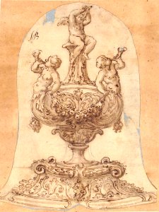 Design for a Vessel with Two Tritons Blowing Horns and a Winged Putto on Top MET 52.570.261