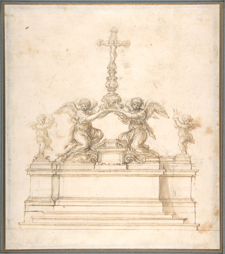 Design for an Altar with Kneeling Angels Supporting a Crucifix MET DP809481