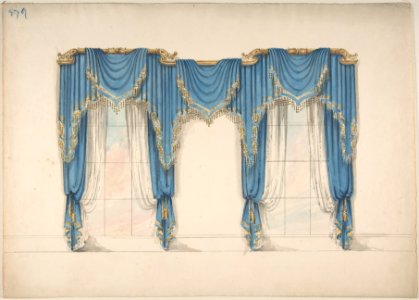 Design for Blue Curtains with Gold Fringes and Pediments MET DP807204