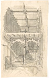 Design for a Tudor Paneled Hall and Staircase MET DP806468