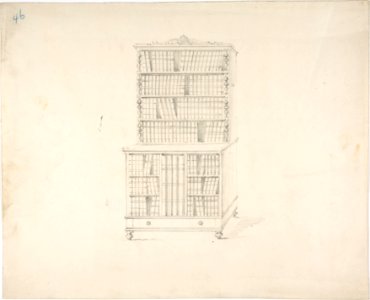 Design for a Two Tiered Book Cabinet with Turned Feet and Ornament (Verso- sketch) MET DP807315