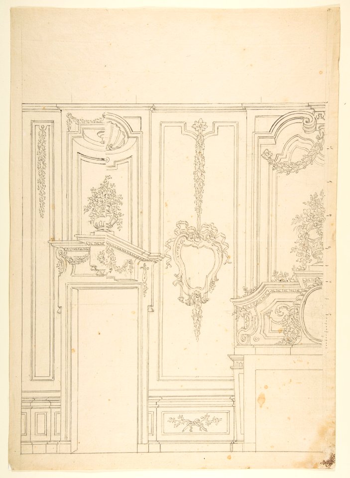 Design for a Wall Elevation with Halved Alternate Designs for the Doorway (recto); Designs for a Quarter of a Ceiling, Design for a Wall Elevation (verso) MET DP812313