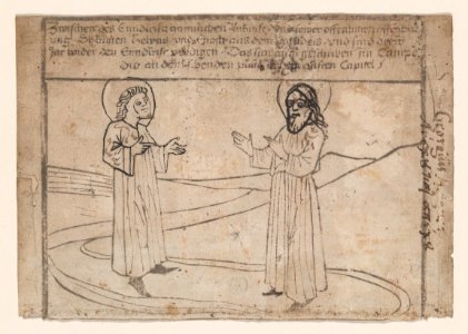 Elias and Enoch Descend from Heaven, from a Quindecim signa extremi judicii diem praecedentia (Antichrist and the Fifteen Signs) blockbook, 1st edition MET DP873549
