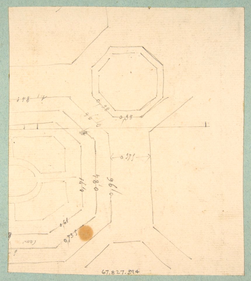 Elevation of a paneled wall with a mural or tapestry and a double doors surmounted by a painting of ducks MET DP811790