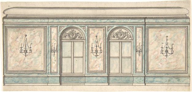 Elevation of a Wall with Two Windows and Five Wall Lights MET DP806374