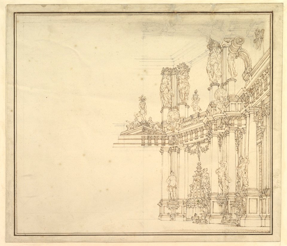 Design for a Stage Set- Palace Hall with Columns and Statues. MET DP820194