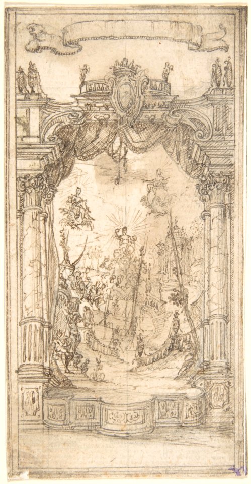 Design for a Stage Set or Illustration in a Fête Book with a Blank Scroll Above MET DP803267