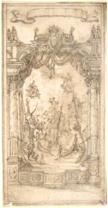 Design for a Stage Set or Illustration in a Fête Book with a Blank Scroll Above MET DP803267