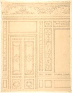 Elevation of an interior showing a paneled wall and double doors decorated in rococco sty.e MET DP811805