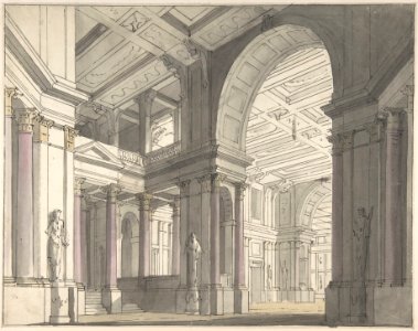 Design for a Stage set Showing the Interior of a Palace (recto); Architectural Sketch (verso) MET DP804365