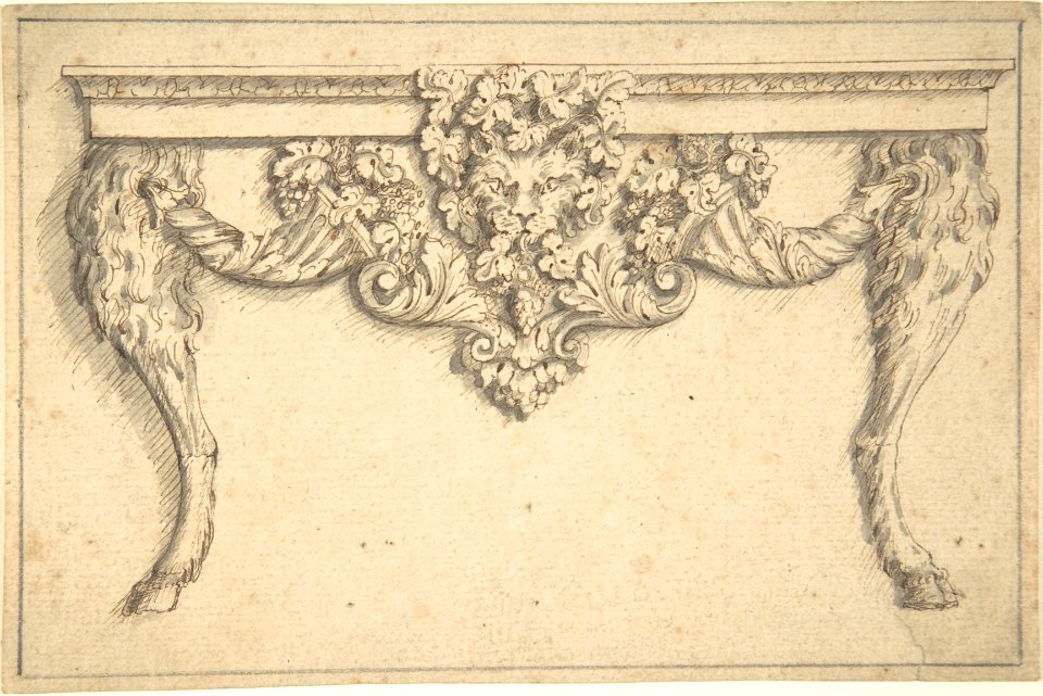 Design for a table with a cat mask and goat legs MET DP804857