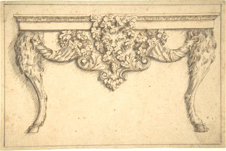 Design for a table with a cat mask and goat legs MET DP804857