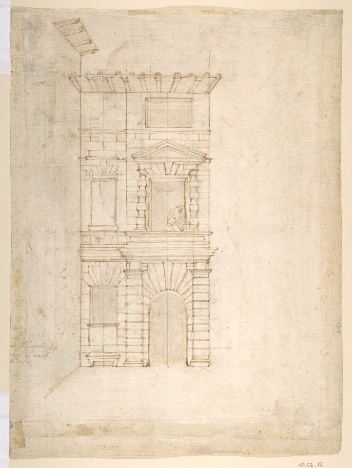 Elevation of Giulio Romano's House (recto); the Ruins from the Caelius Aqueduct and Temple of Claudius in Rome (verso) MET DP810760